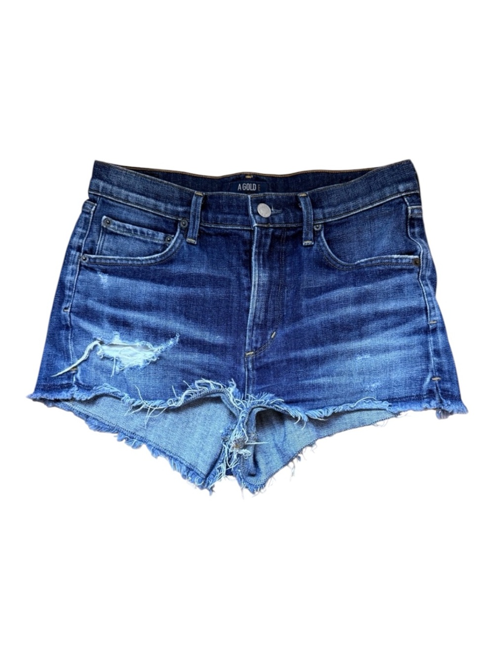 Agolde Dark Blue Distressed Cutoff Denim Shorts